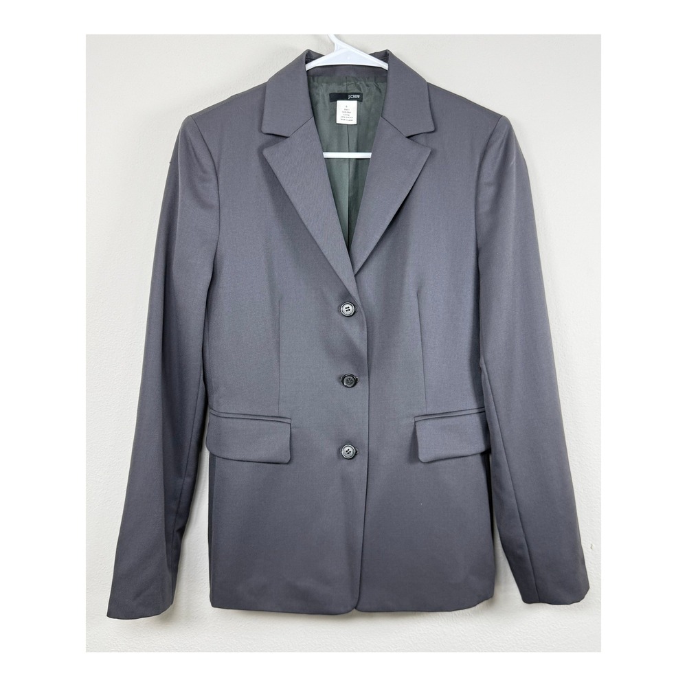 J.Crew Wool Blazer Jacket Women 6 Gray 3-Button Professional Academia Classic